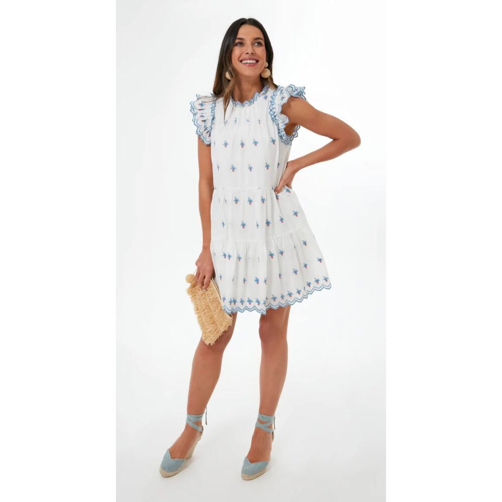 SEA NEW YORK Tuckernuck Cream Renee Embroidery Strawberry Scallop Mini Dress Sm